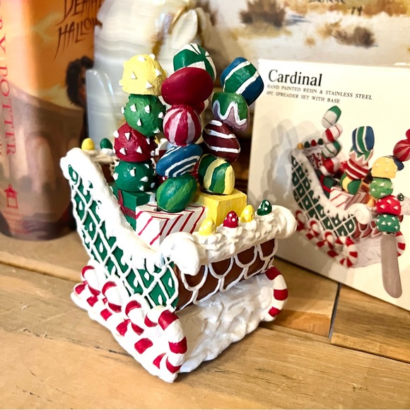 Cardinal Hand Painted Resin Stainless Steel 4pc Spreader Set & Base Christmas 🎄 - Picture 2 of 9